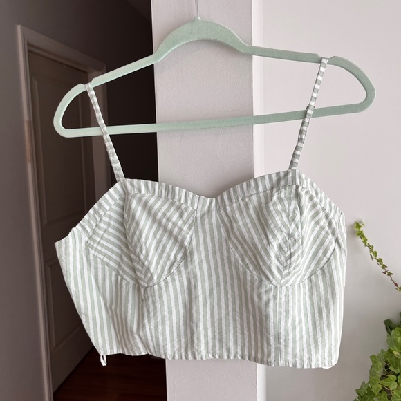 ANTHROPOLOGIE Mint Green/White Striped Cropped Bustier Top - Picture 4 of 7